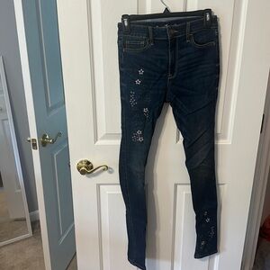 Hollister Floral Embroidered High Rise Super Skinny Jeans